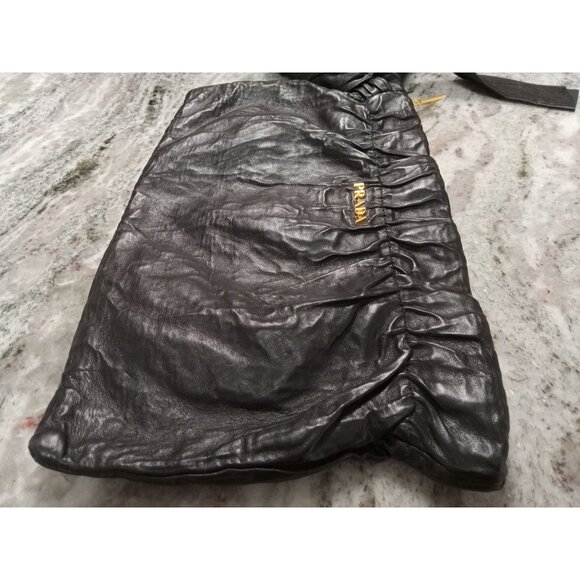 Prada Black Nappa Leather Bow Antique Clutch Bag 100% AUTHENTIC PRE-OWNED! - Picture 3 of 16